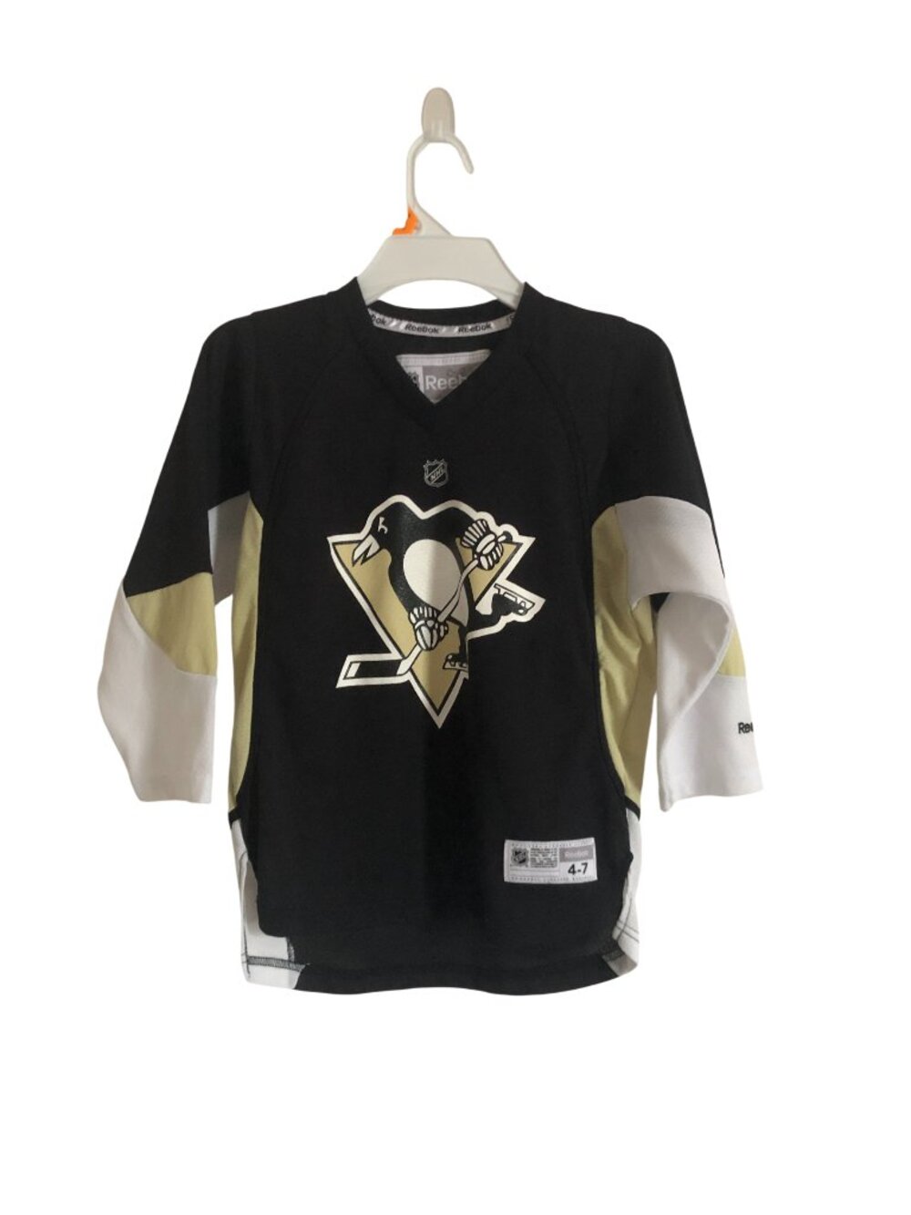 Pittsburgh Penguins Jersey Boys Youth Kids 4-7 Black NHL Hockey Reebok Like New